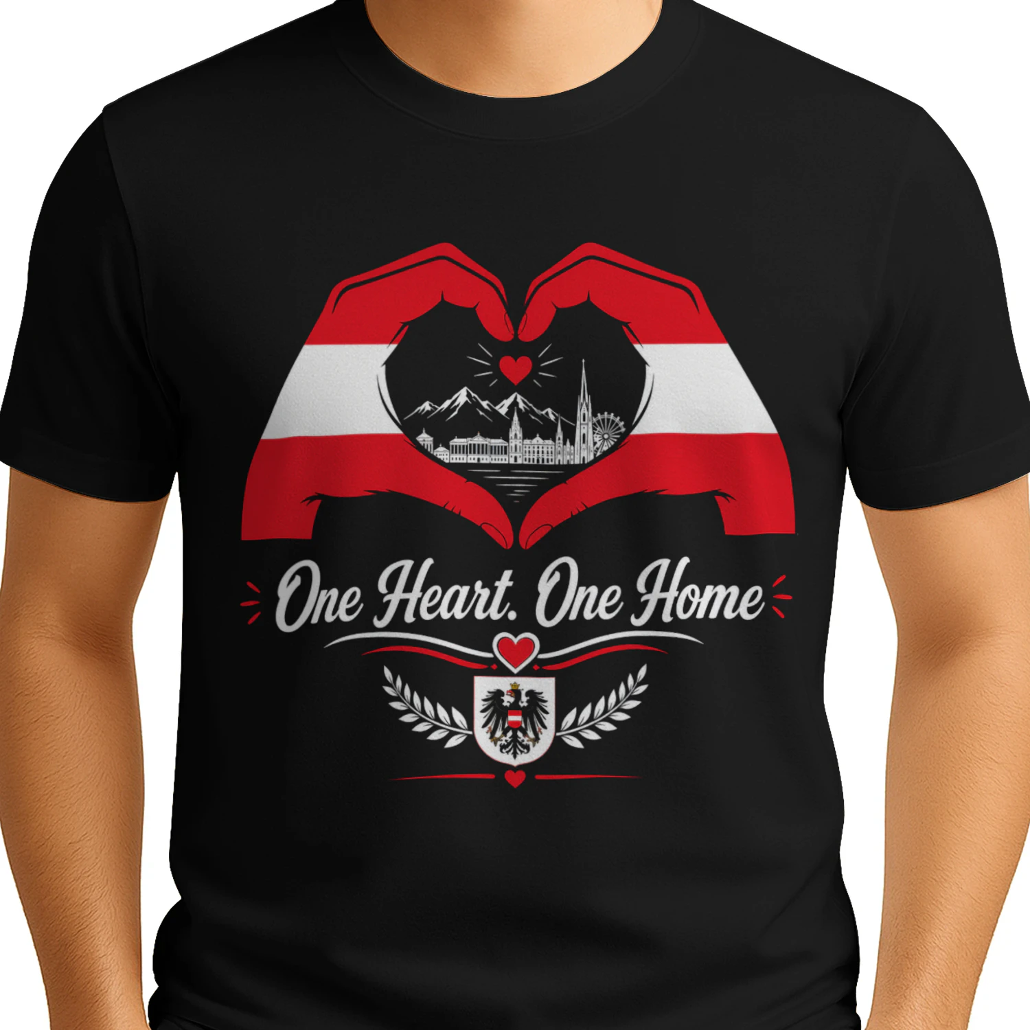 Austria One Heart One Home Shirt | Austrian Pride T-Shirt | Austria Lover Gift | Vienna Alps Graphic Tee | Patriotic Austria Design
