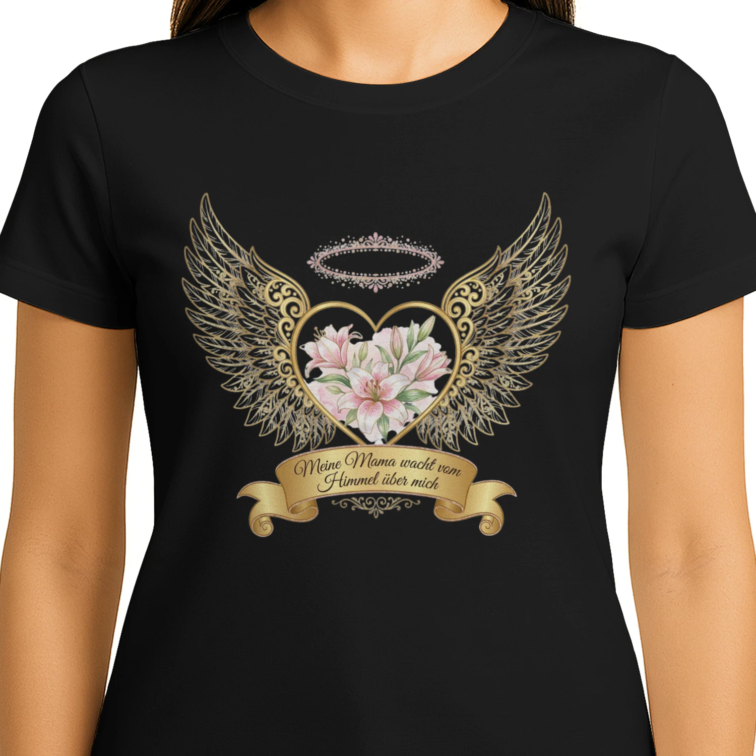Mama Im Himmel Engel Shirt - Meine Mama Wacht Vom Himmel Über Mich