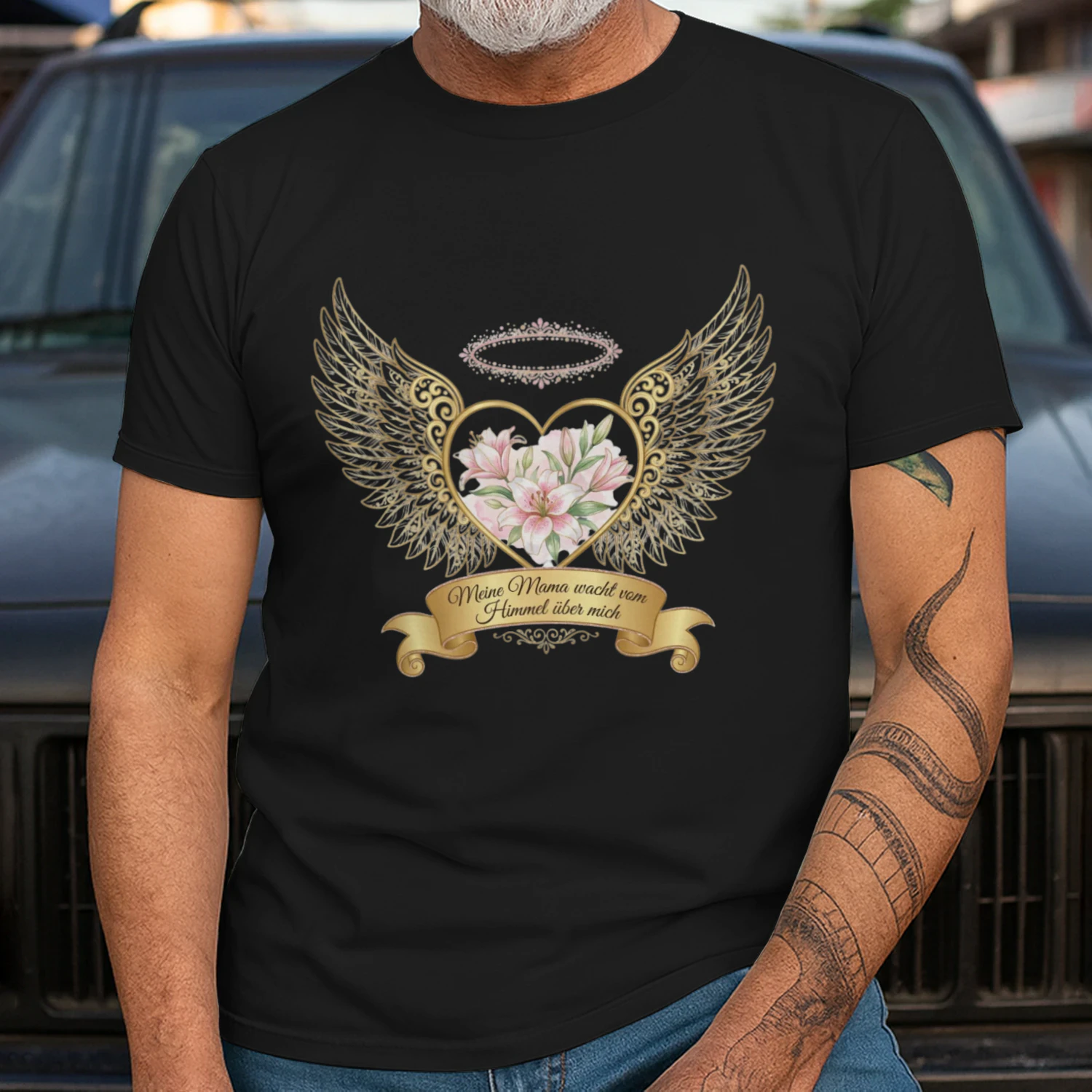Mama Im Himmel Engel Shirt - Meine Mama Wacht Vom Himmel Über Mich