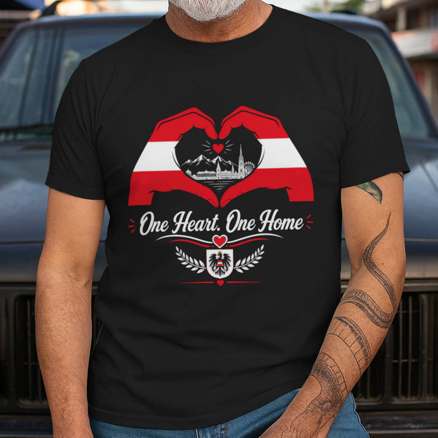 Austria One Heart One Home Shirt | Austrian Pride T-Shirt | Austria Lover Gift | Vienna Alps Graphic Tee | Patriotic Austria Design