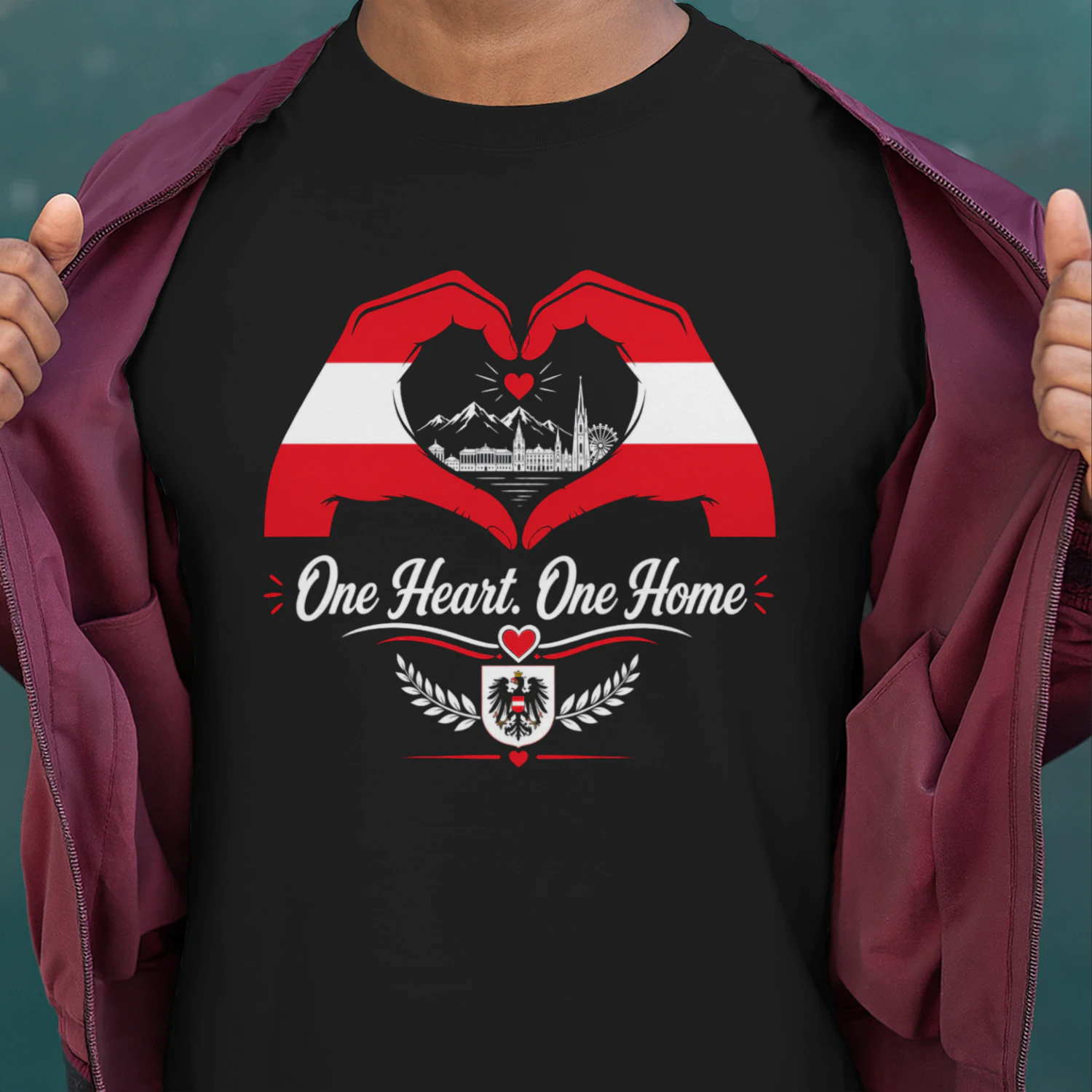 Austria One Heart One Home Shirt | Austrian Pride T-Shirt | Austria Lover Gift | Vienna Alps Graphic Tee | Patriotic Austria Design