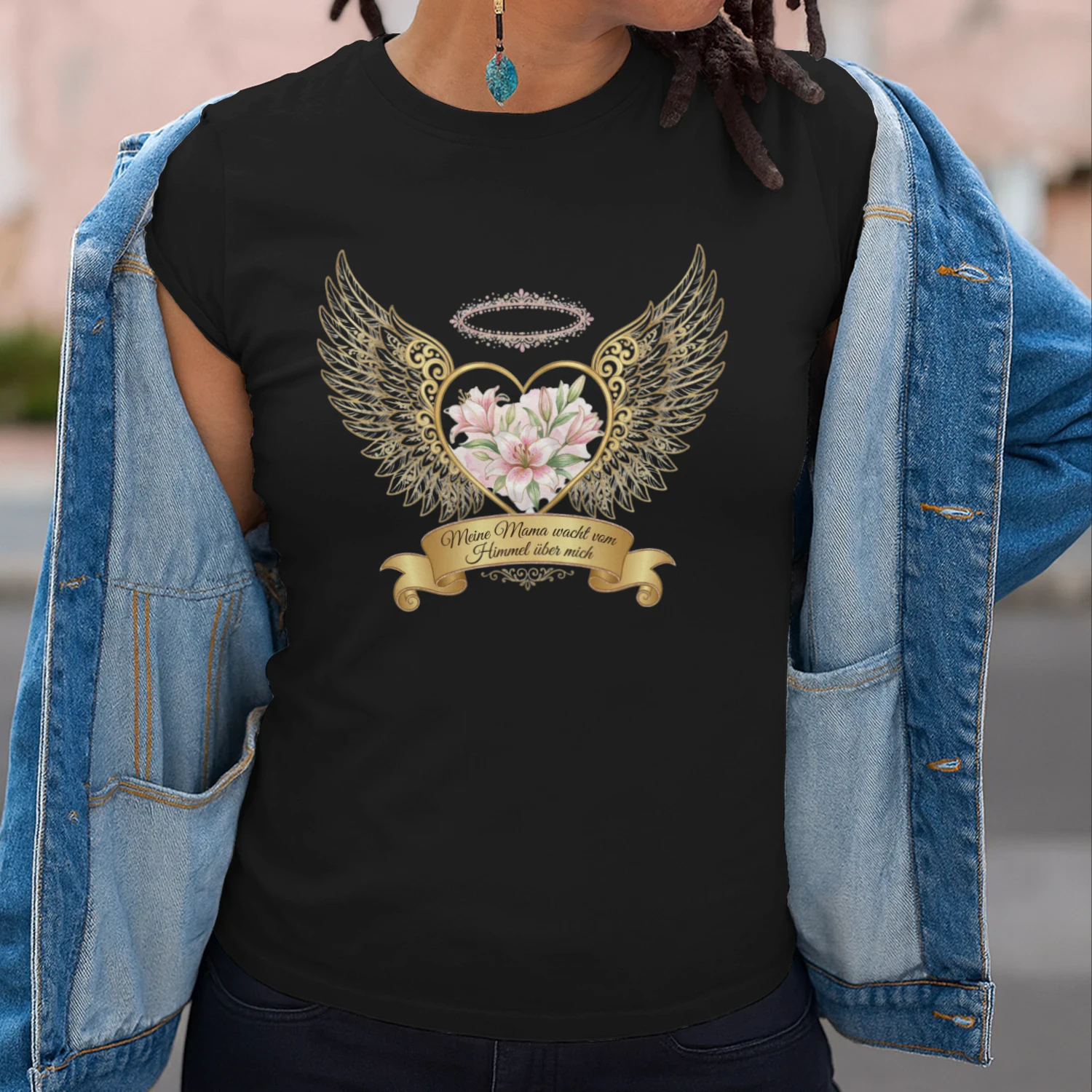 Mama Im Himmel Engel Shirt - Meine Mama Wacht Vom Himmel Über Mich