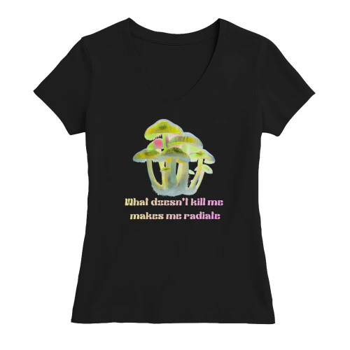 ​Psychedelic Mushroom V-Neck T-Shirt, What Doesn't Kill Me Makes Me Radiate Shirt, Cottagecore Goth Aesthetic Tee, Trippy Bioluminescent Shroom Graphic Shirt