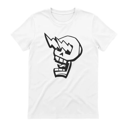 Vintage Skater Lightning Skull Graphic T-Shirt – Edgy Punk Rock Streetwear & 90s Grunge Aesthetic White Tee