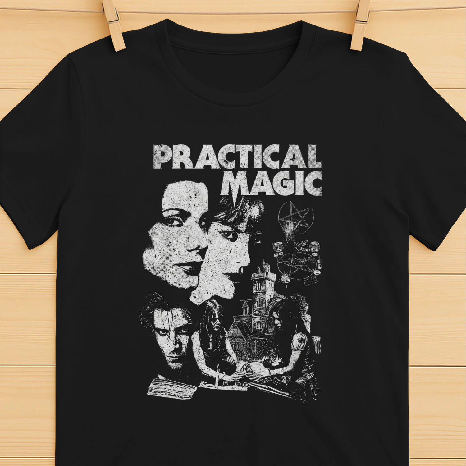 Witchy Sisters Vintage Graphic Tee | Retro Occult T-Shirt | Gothic Horror Movie Poster Style