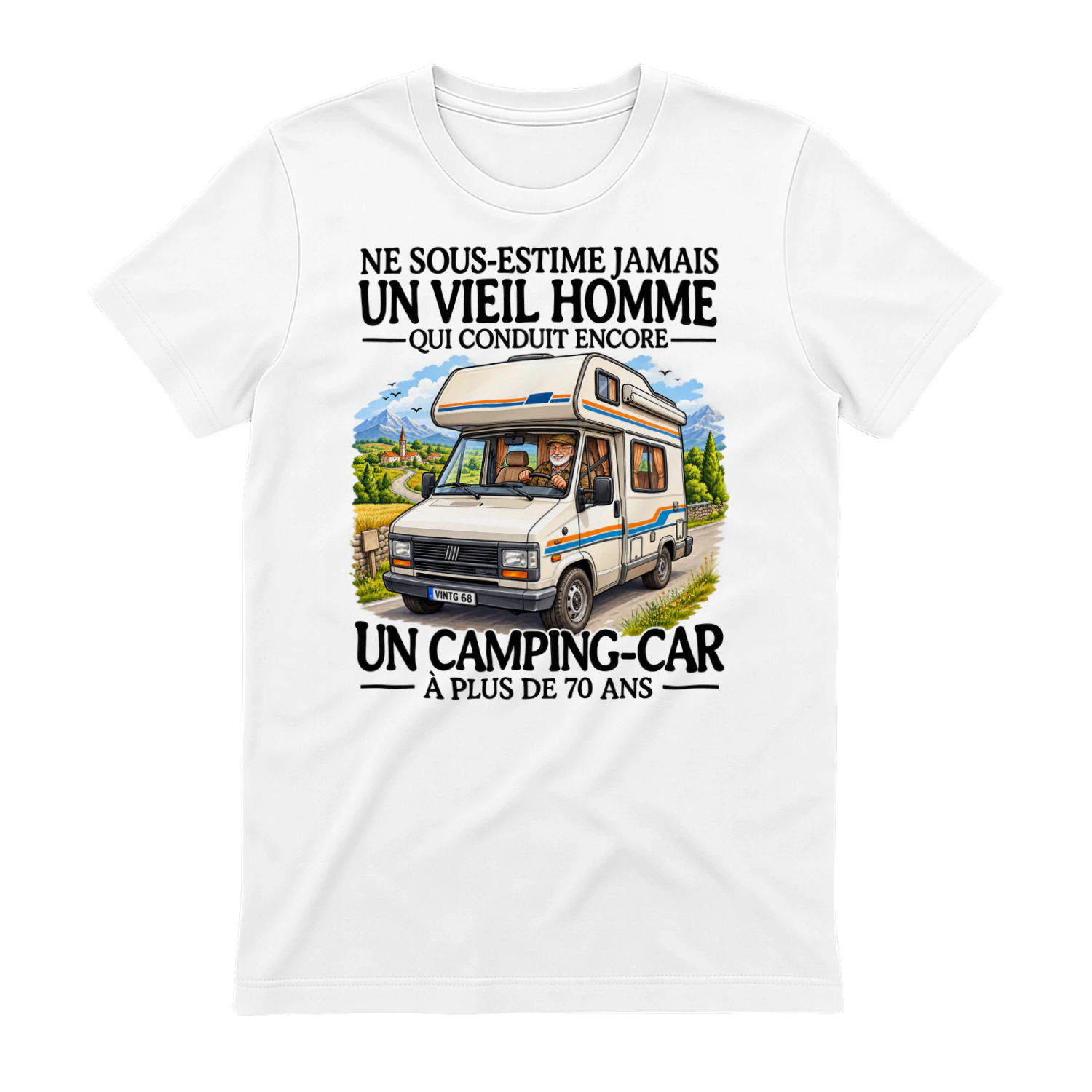 T-shirt Camping-Car 70 Ans – Humour Retraité Camping-Cariste – Cadeau Homme Passionné de Voyage