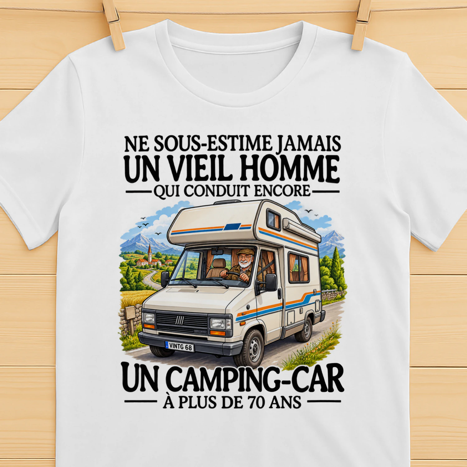 T-shirt Camping-Car 70 Ans – Humour Retraité Camping-Cariste – Cadeau Homme Passionné de Voyage