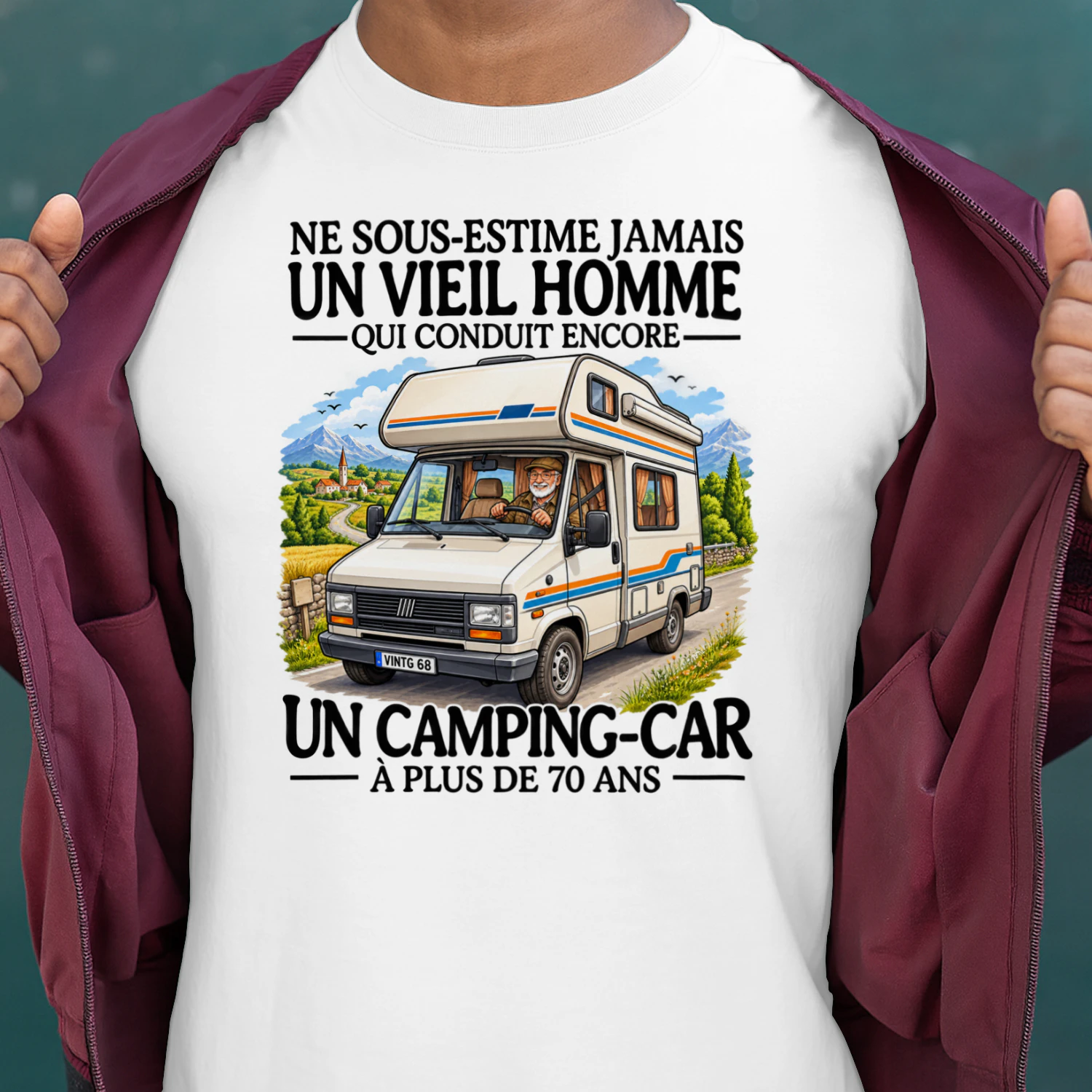 T-shirt Camping-Car 70 Ans – Humour Retraité Camping-Cariste – Cadeau Homme Passionné de Voyage
