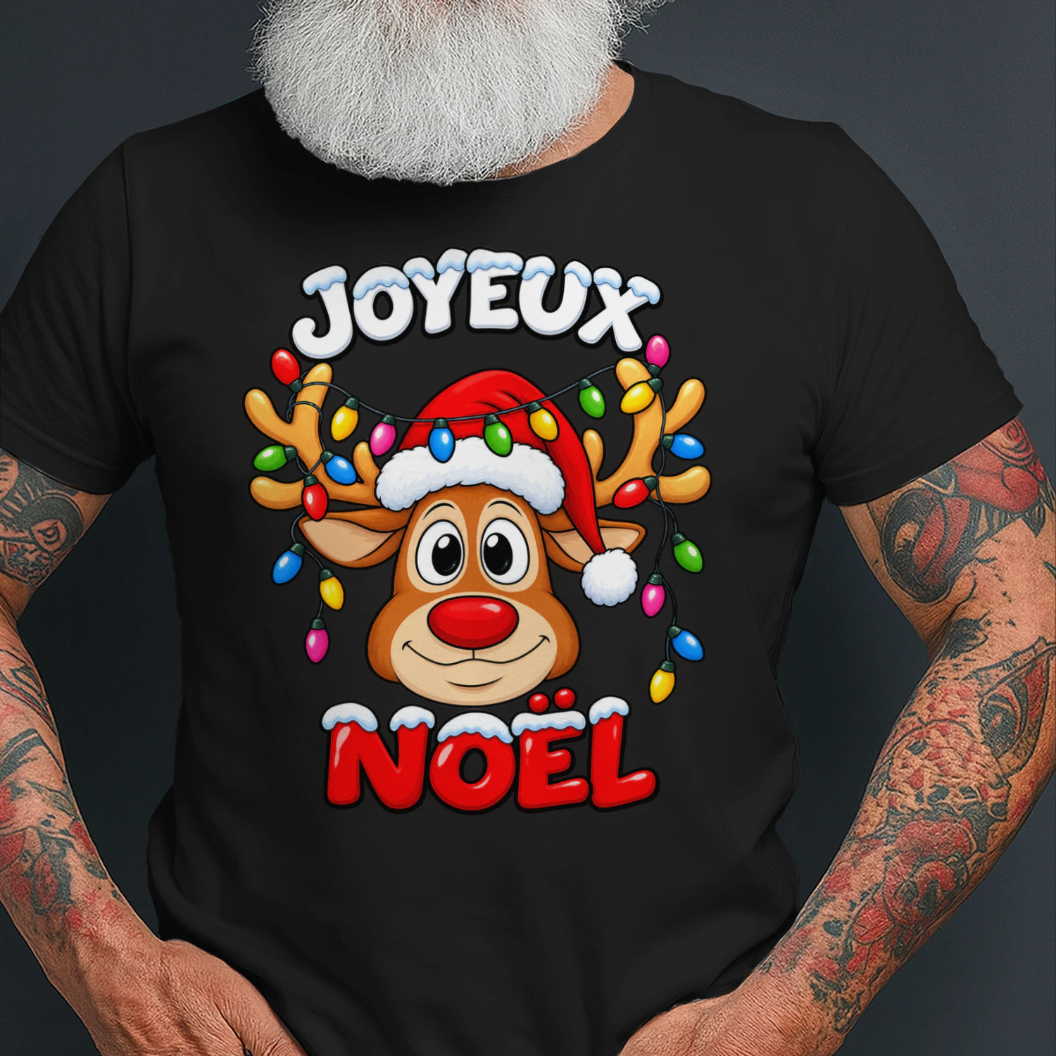 T-shirt Joyeux Noël – Renne de Noël Mignon avec Guirlandes Lumineuses – Cadeau Festif