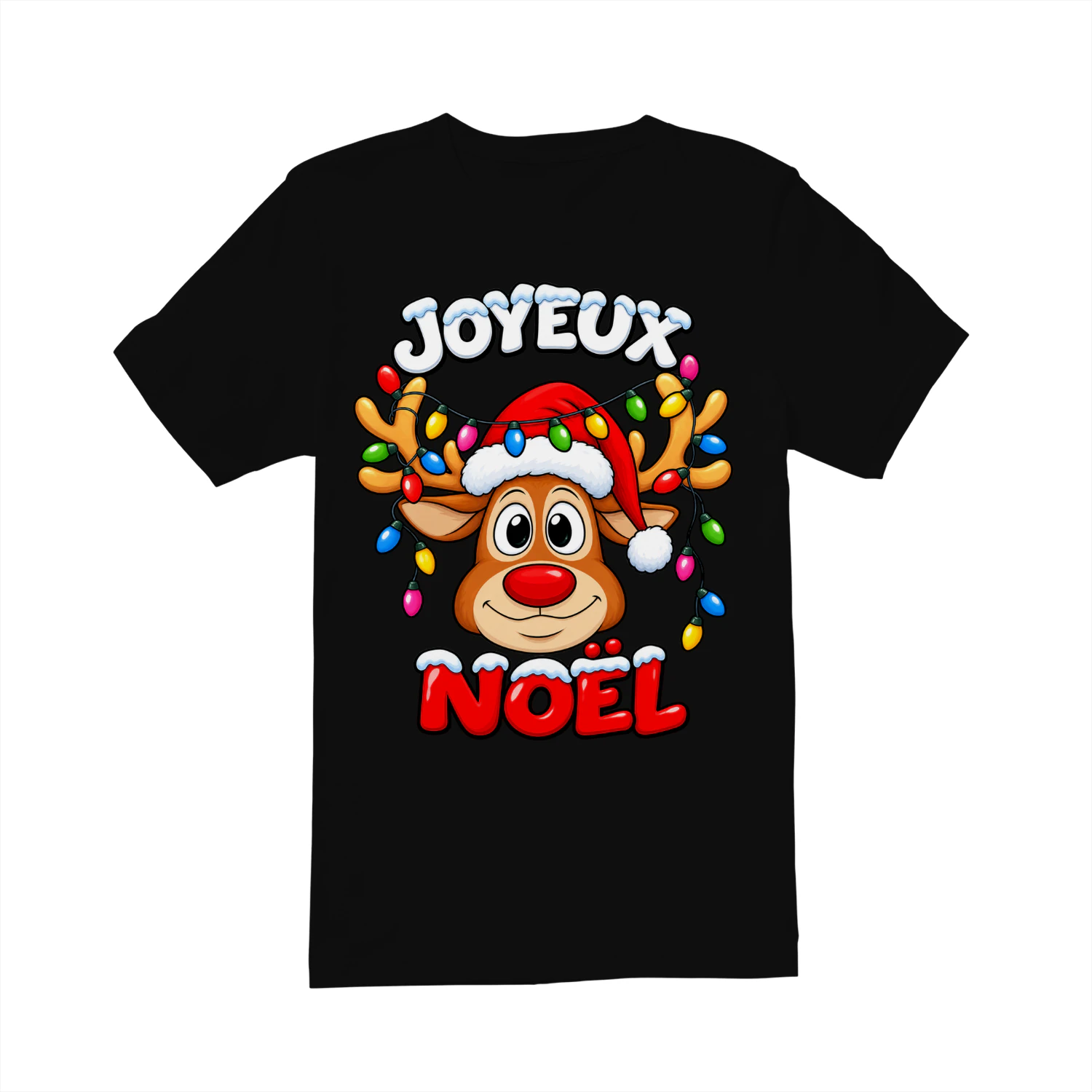 T-shirt Joyeux Noël – Renne de Noël Mignon avec Guirlandes Lumineuses – Cadeau Festif