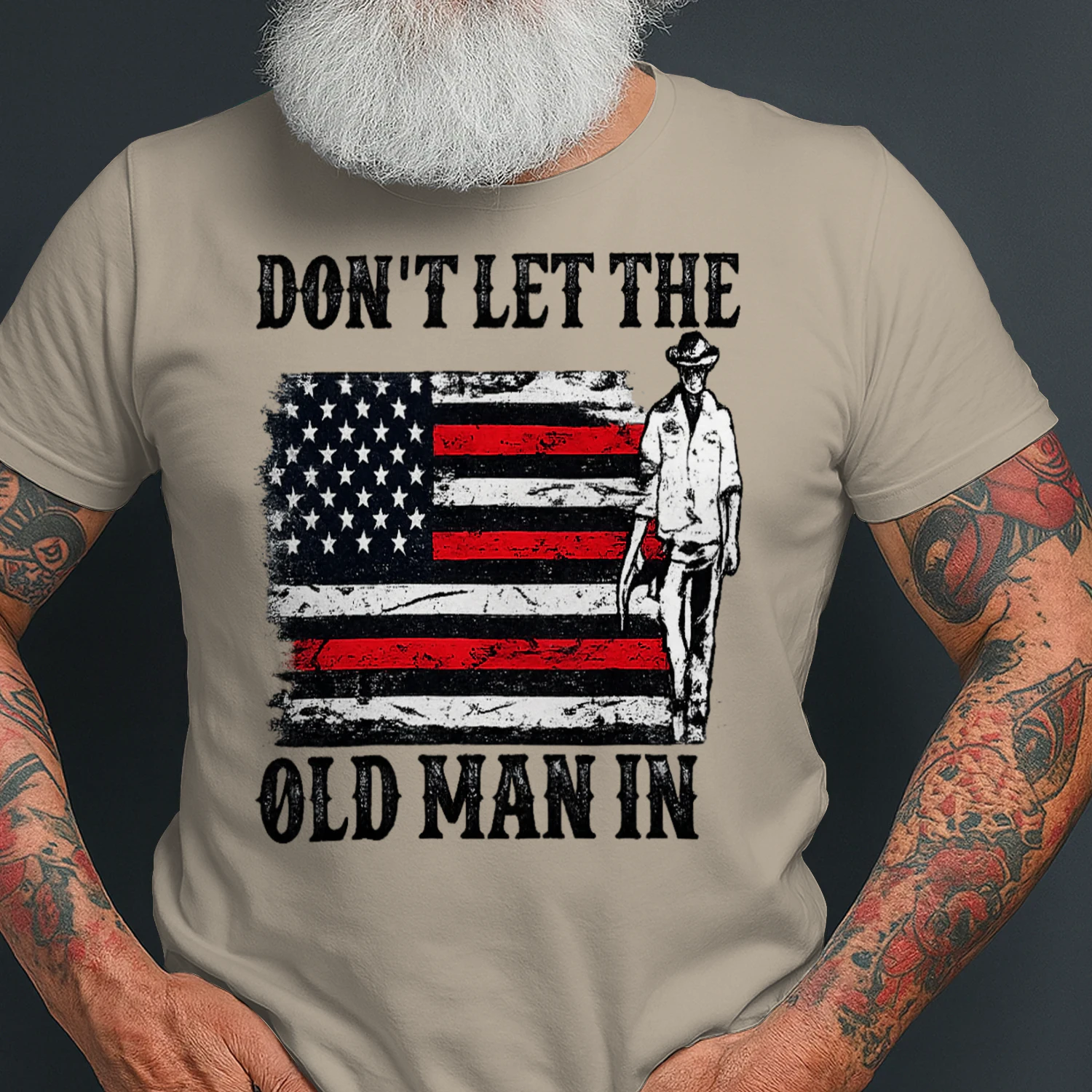 Don't Let the Old Man In Cowboy American Flag Vintage Western T-Shirt, Viva Store®
