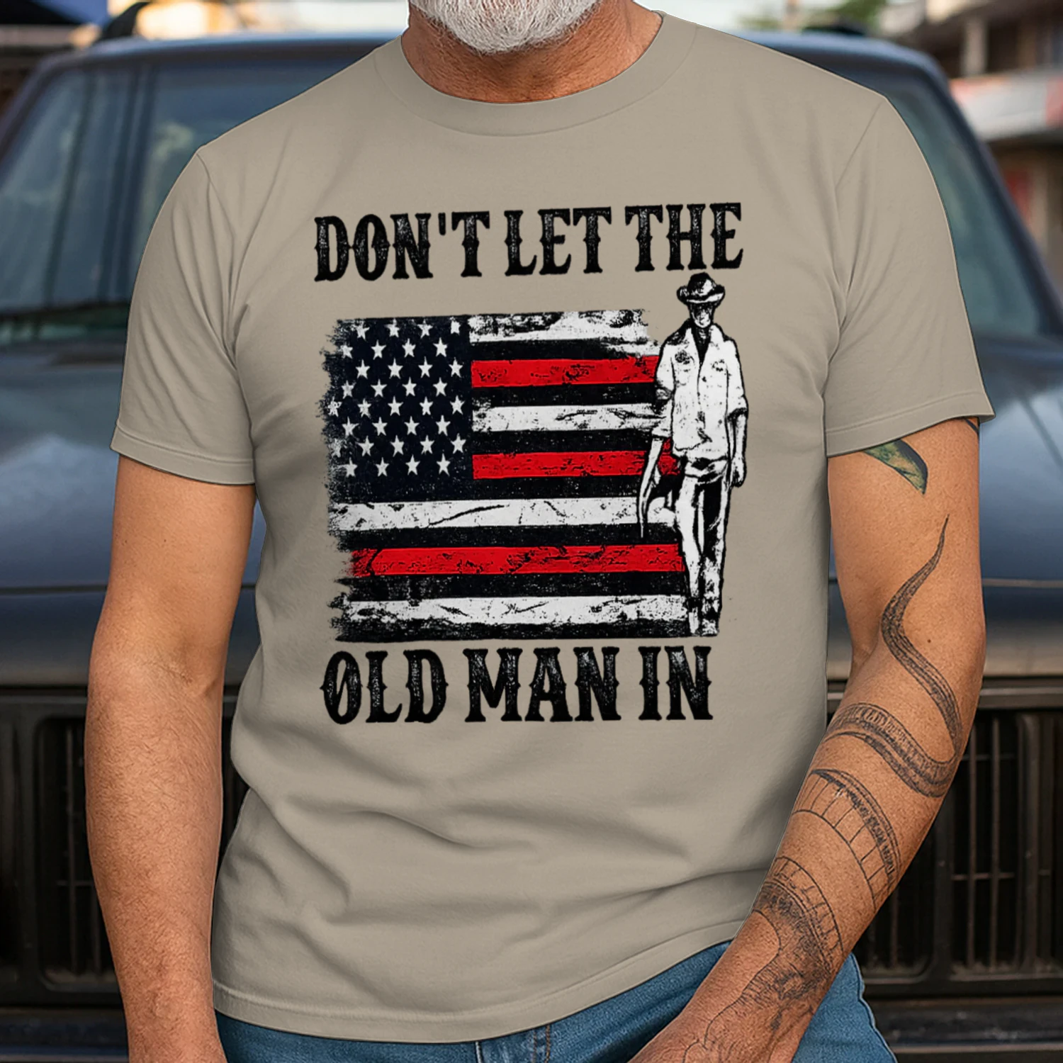 Don't Let the Old Man In Cowboy American Flag Vintage Western T-Shirt, Viva Store®