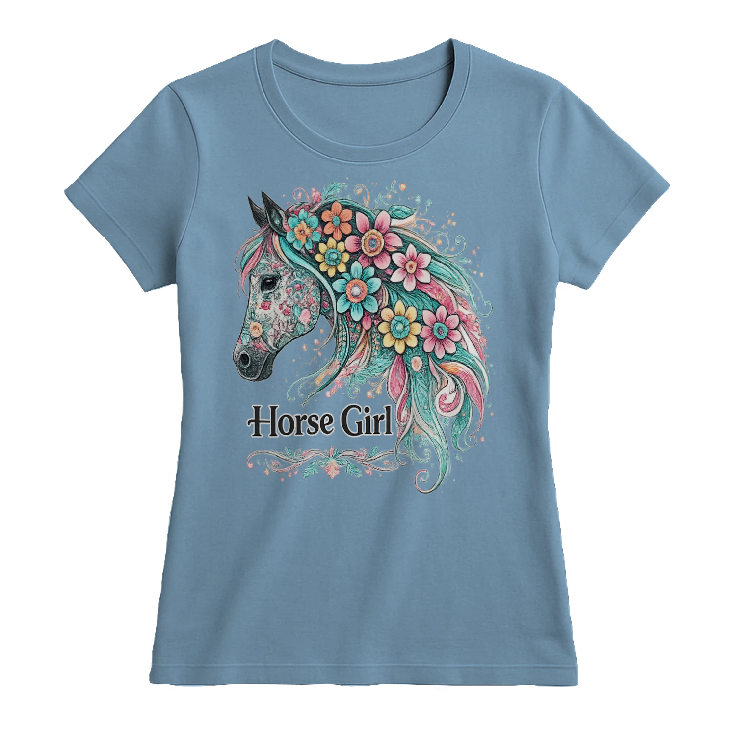Equestrian Horse Girl T-Shirt, Floral Horse Head Graphic, Viva Store®