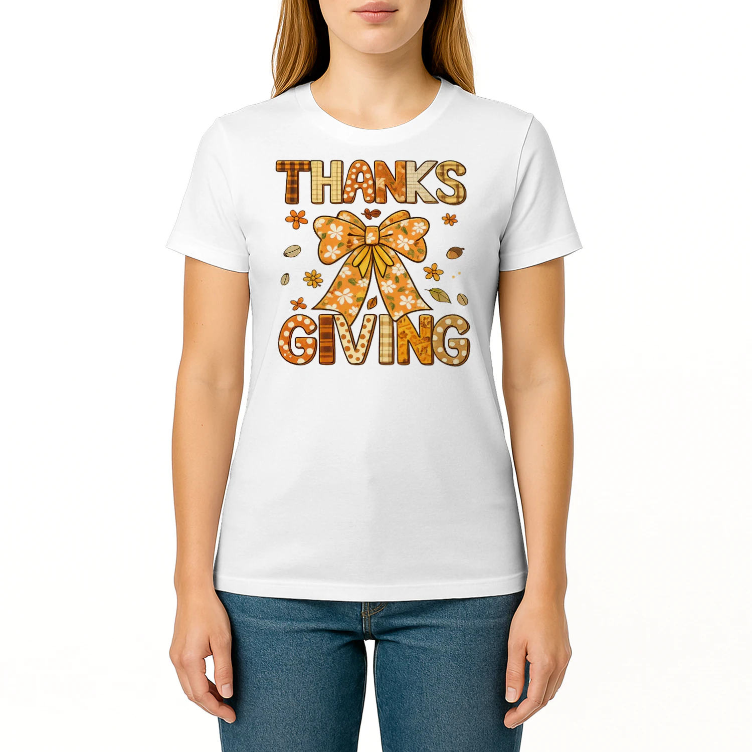 Cute Coquette Bow Thanksgiving T-Shirt, Autumn Thankful Shirt, Viva Store® Tee