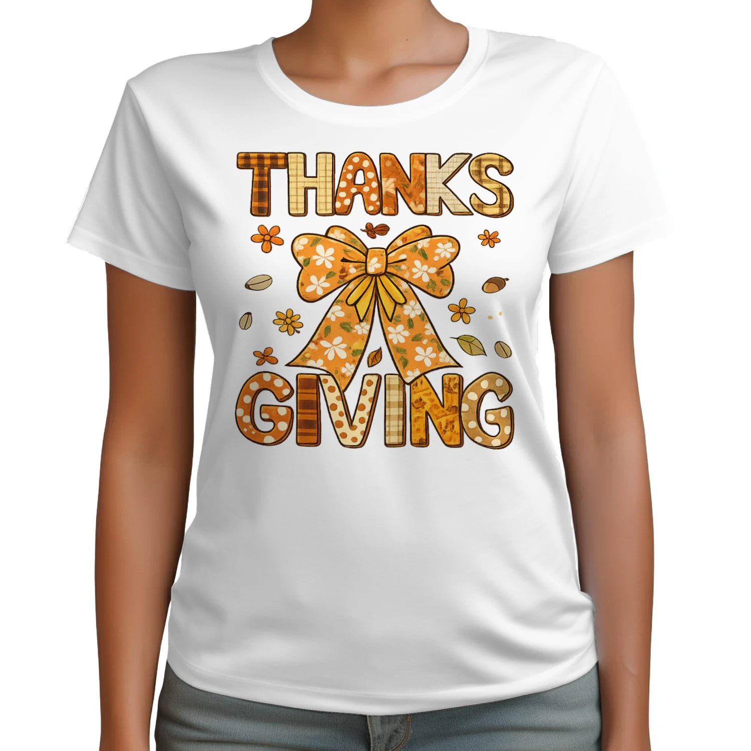 Cute Coquette Bow Thanksgiving T-Shirt, Autumn Thankful Shirt, Viva Store® Tee