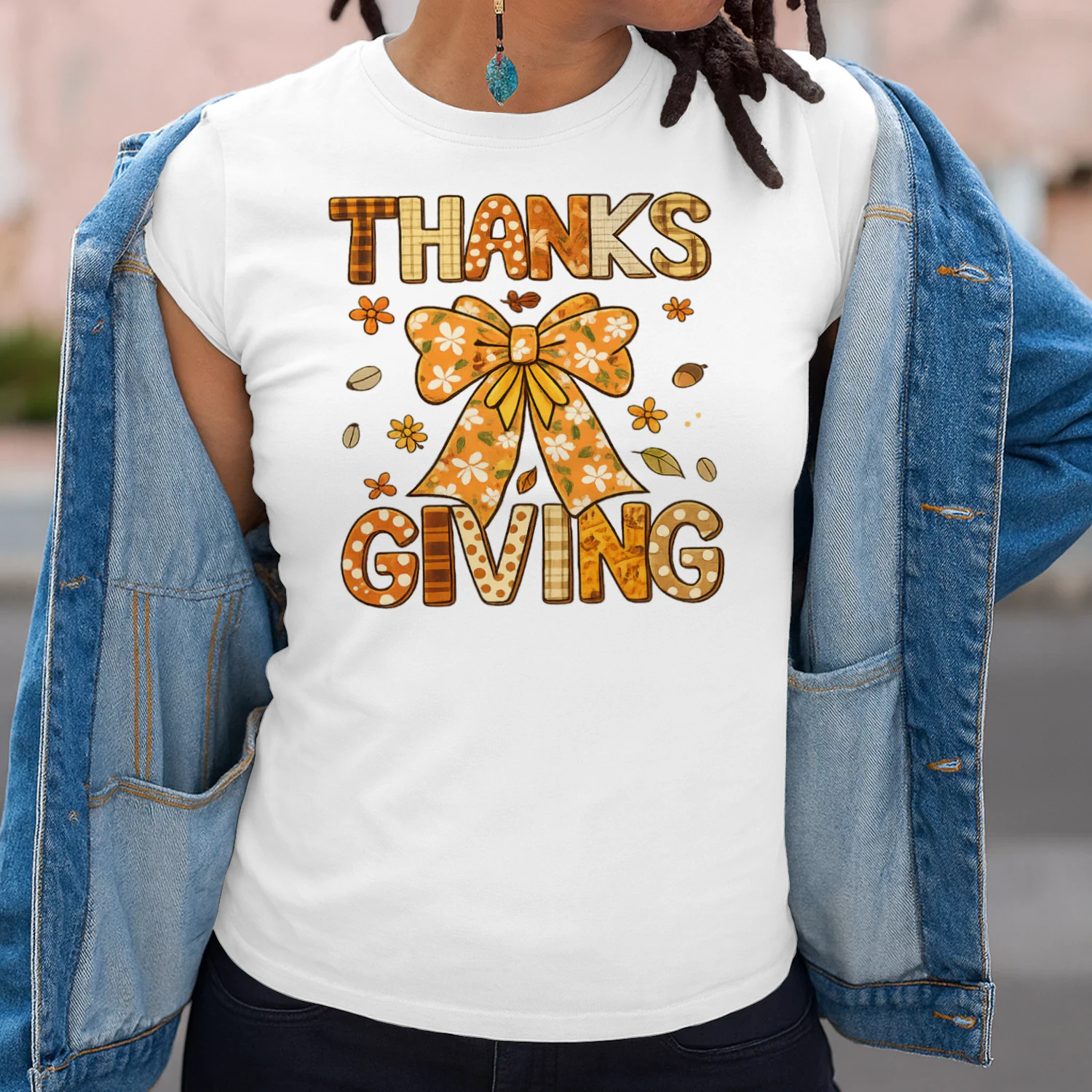 Cute Coquette Bow Thanksgiving T-Shirt, Autumn Thankful Shirt, Viva Store® Tee