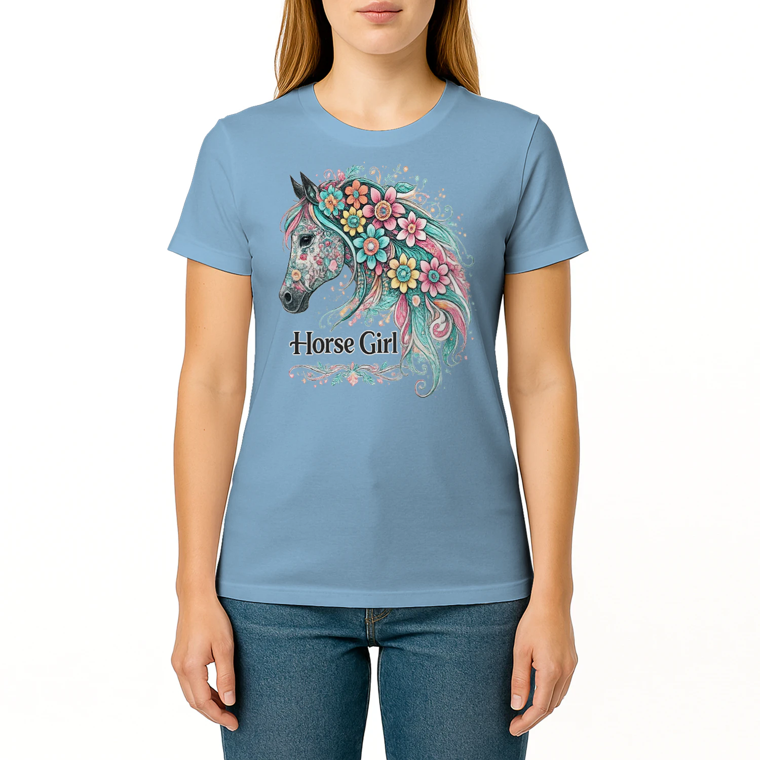 Equestrian Horse Girl T-Shirt, Floral Horse Head Graphic, Viva Store®