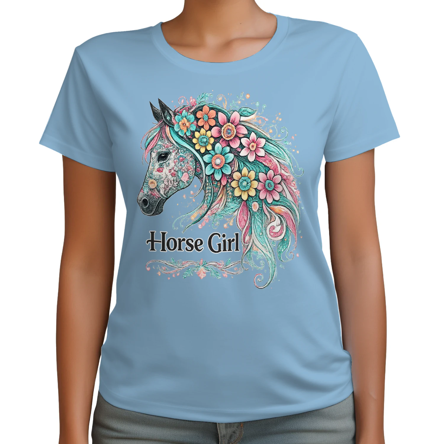 Equestrian Horse Girl T-Shirt, Floral Horse Head Graphic, Viva Store®