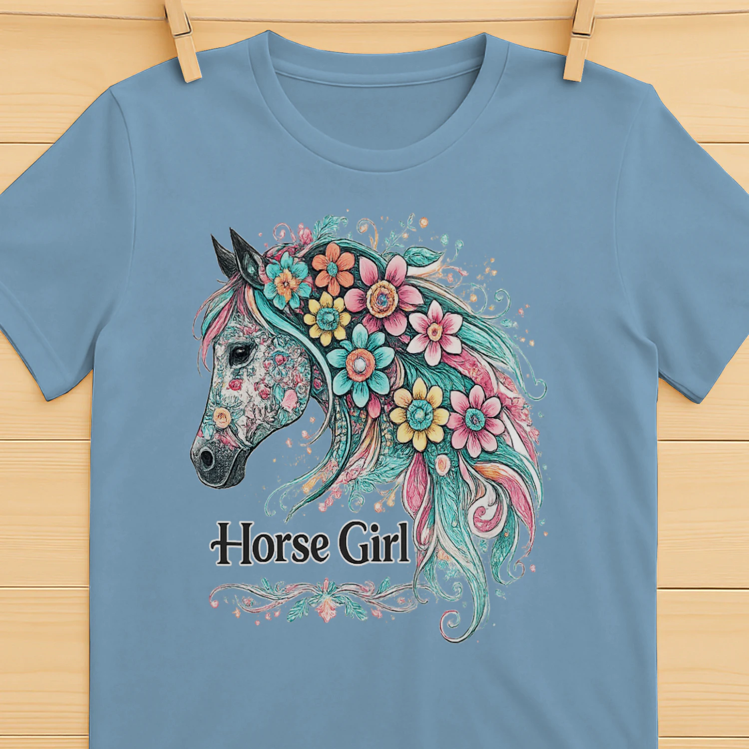 Equestrian Horse Girl T-Shirt, Floral Horse Head Graphic, Viva Store®