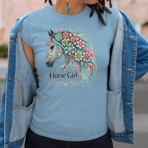 Equestrian Horse Girl T-Shirt, Floral Horse Head Graphic, Viva Store®