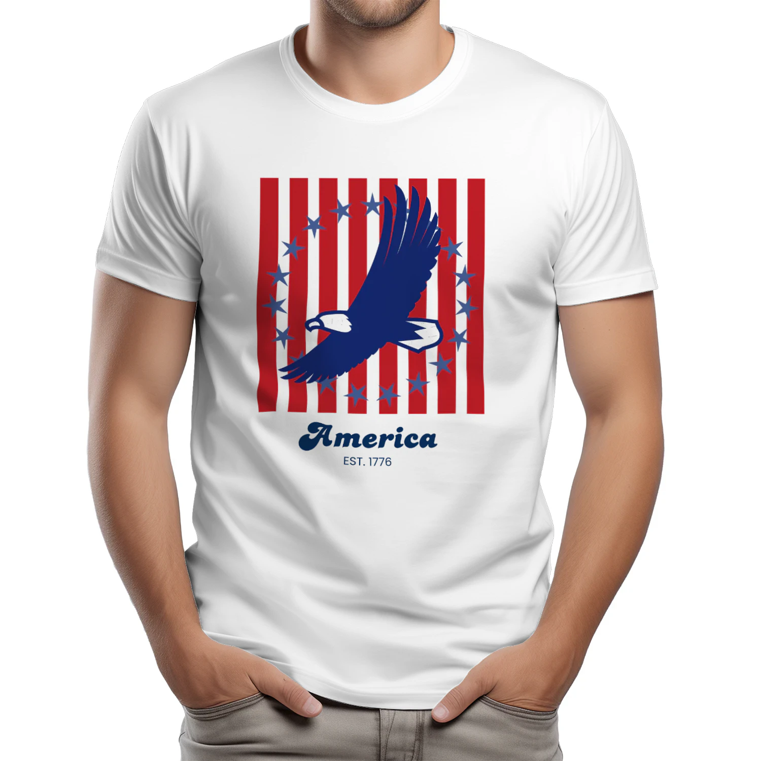Vintage America Eagle T-Shirt | Retro 1776 Patriotic Graphic - Unisex Heavy Cotton T-shirt
