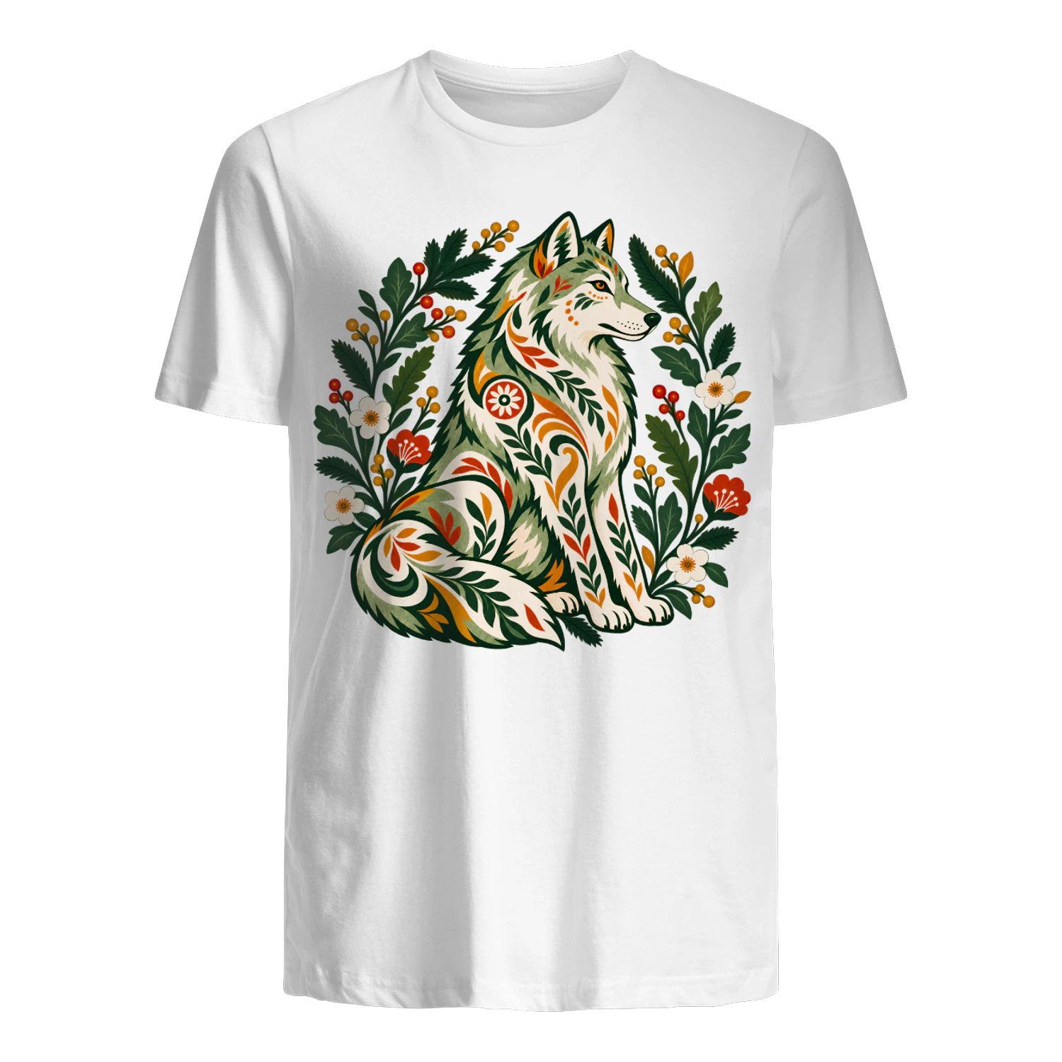 Botanical Wolf T-shirt for Nature Lovers