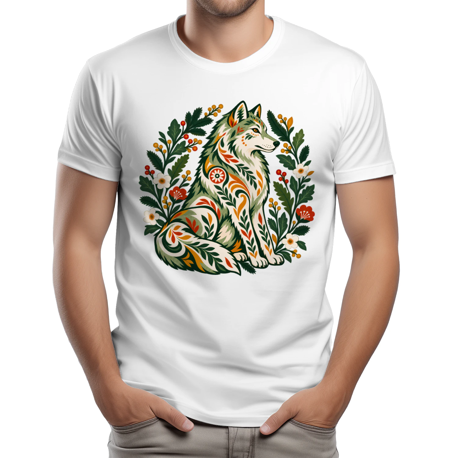 Botanical Wolf T-shirt for Nature Lovers