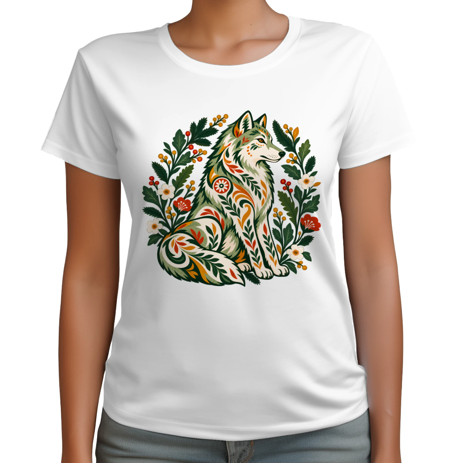 Botanical Wolf T-shirt for Nature Lovers