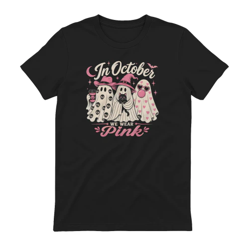 in October we wear Pink Halloween Ghost Breast Cancer Women