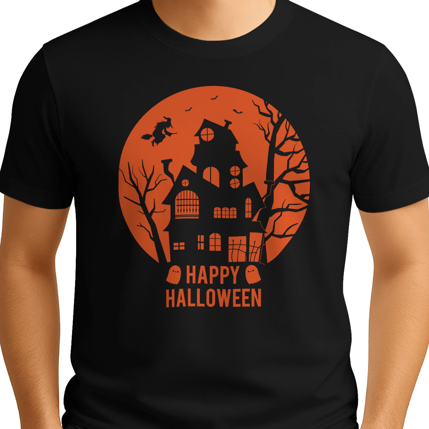Happy Halloween Haunted House Spooky Ghosts Bats Witch T-Shirt