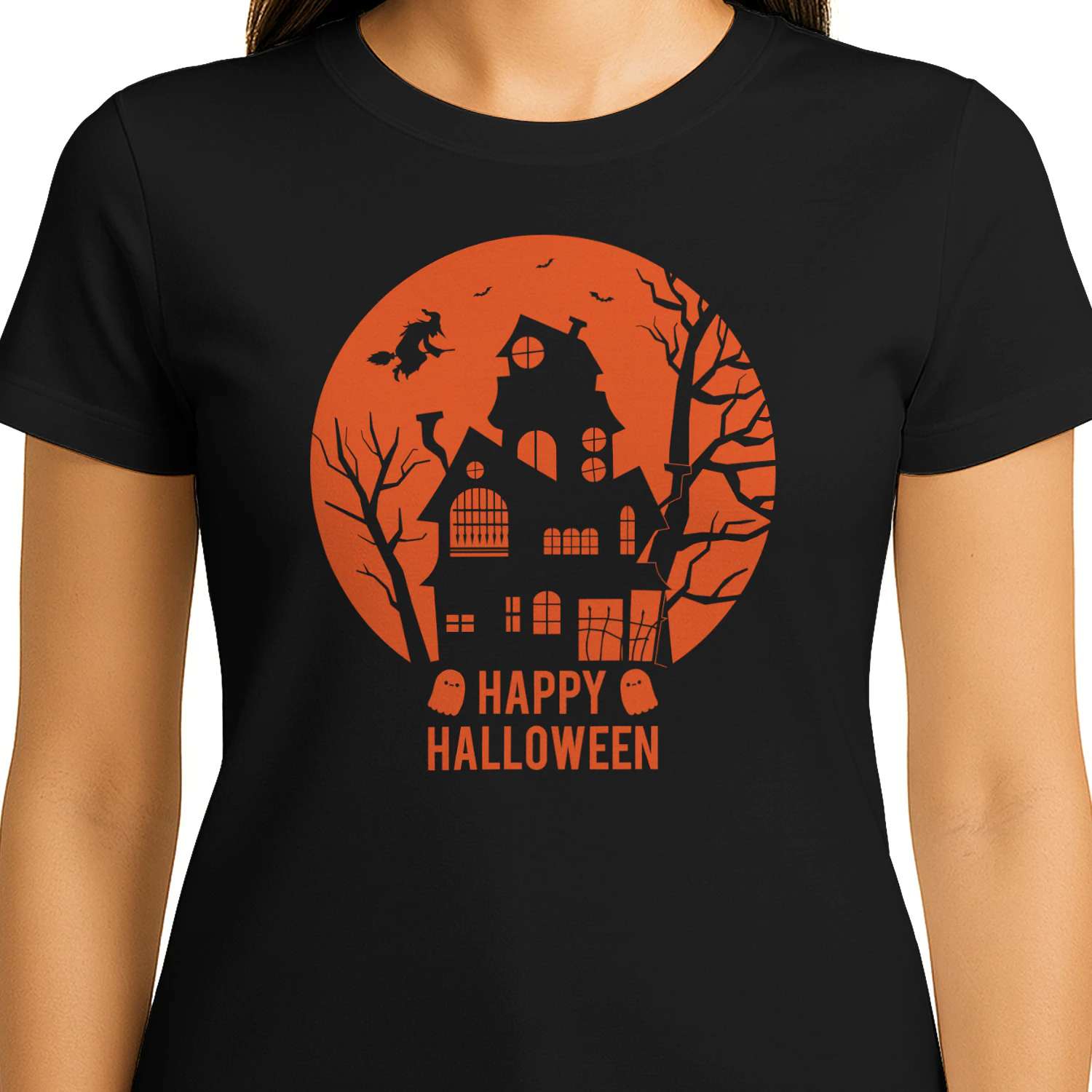 Happy Halloween Haunted House Spooky Ghosts Bats Witch T-Shirt