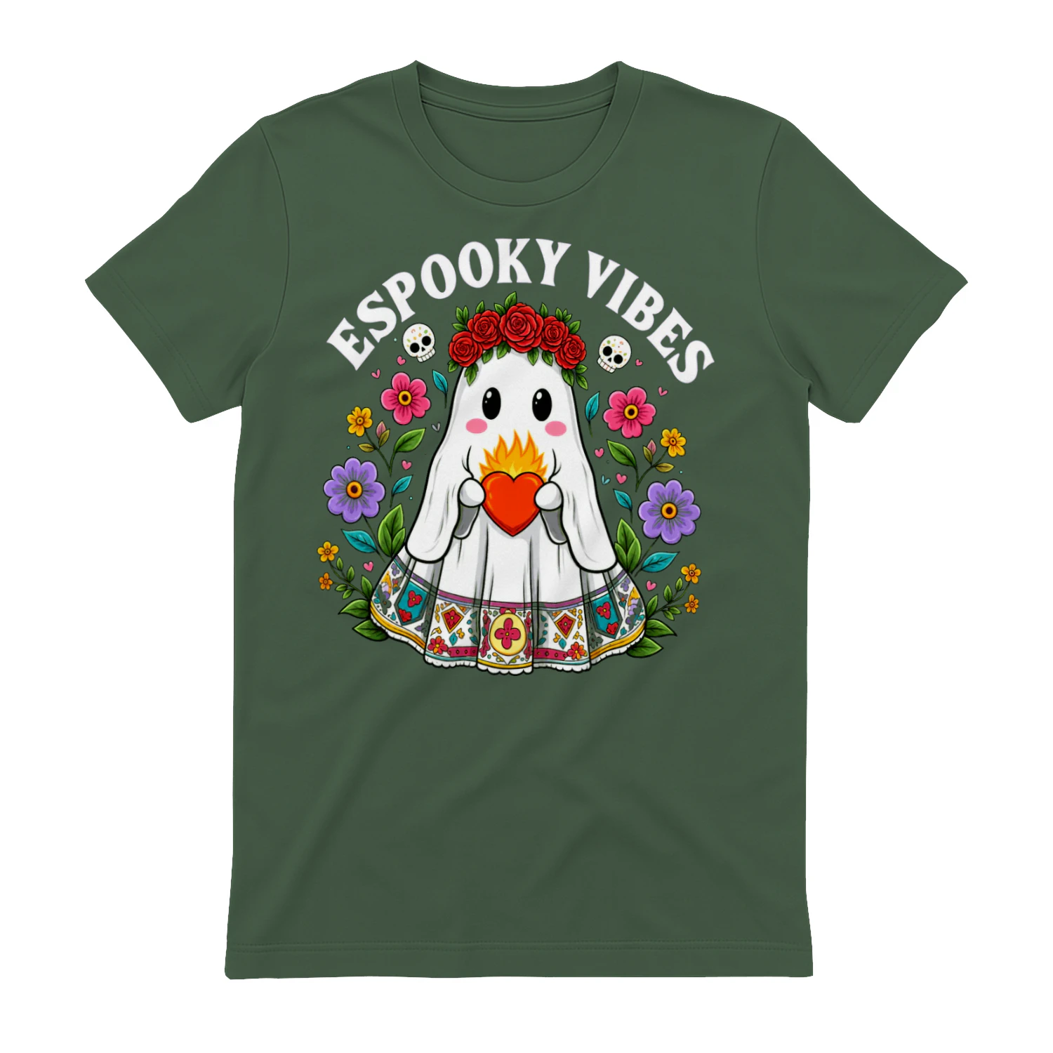 Espooky Vibes Ghost Shirt - Floral Crown Mexican Halloween Tee