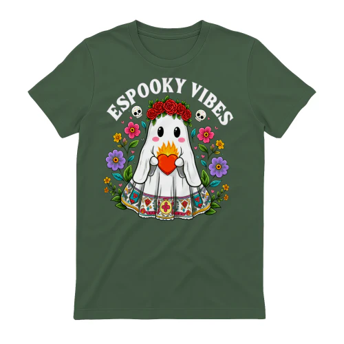 Espooky Vibes Ghost Shirt - Floral Crown Mexican Halloween Tee