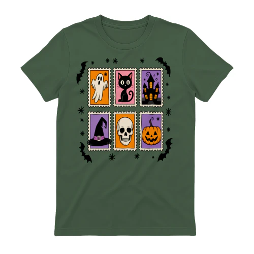 Vintage Halloween Stamps Shirt - Retro Spooky Icons Graphic Tee