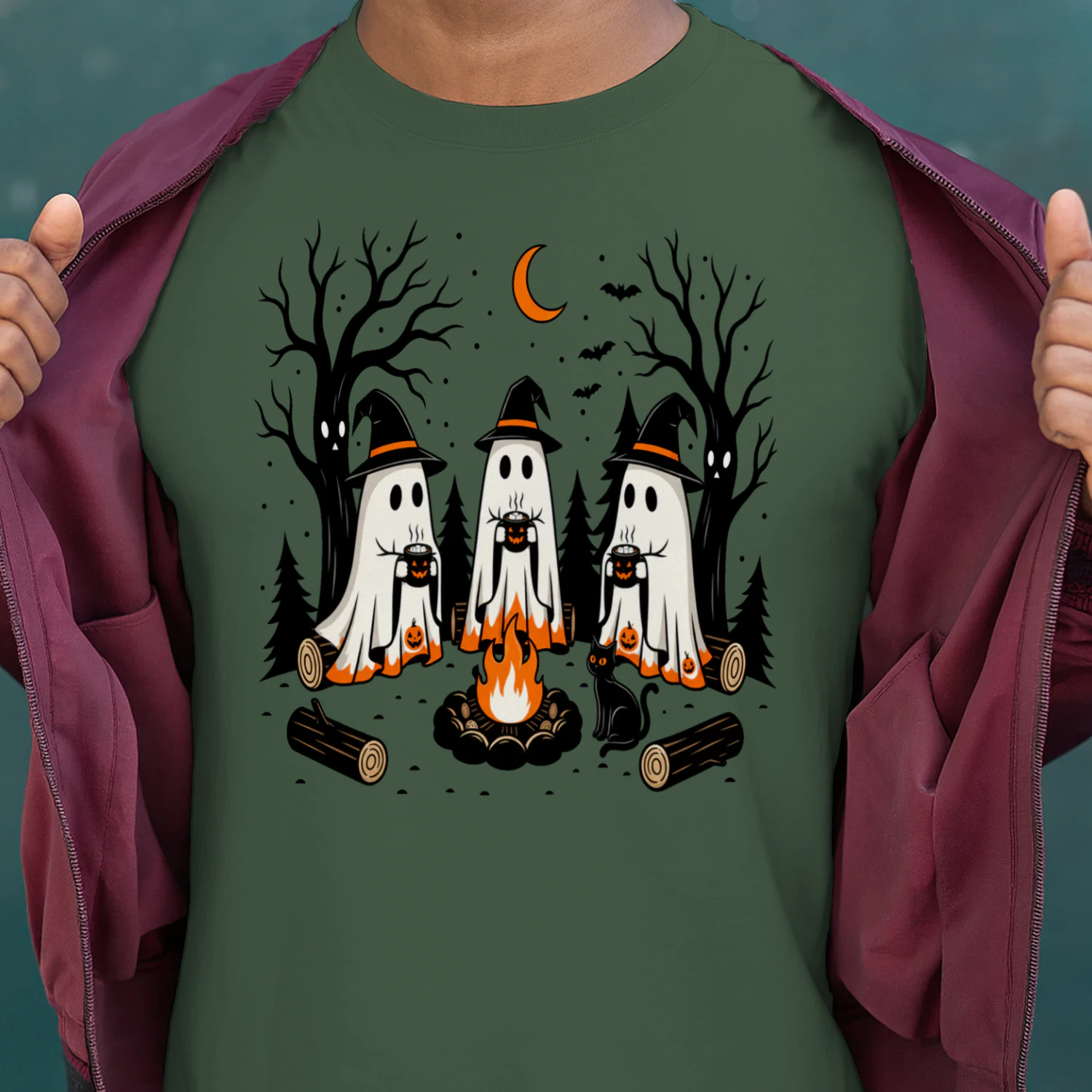 Cute Ghost Campfire Shirt - Spooky Season Matching Halloween Tee