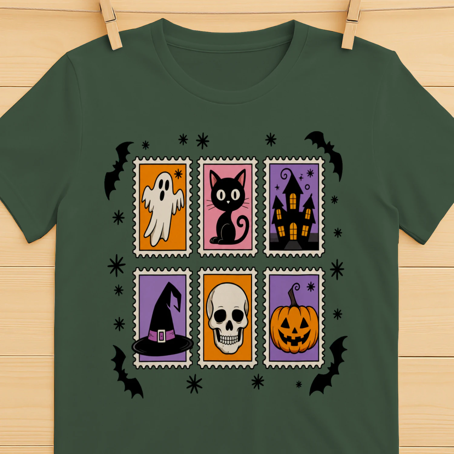 Vintage Halloween Stamps Shirt - Retro Spooky Icons Graphic Tee