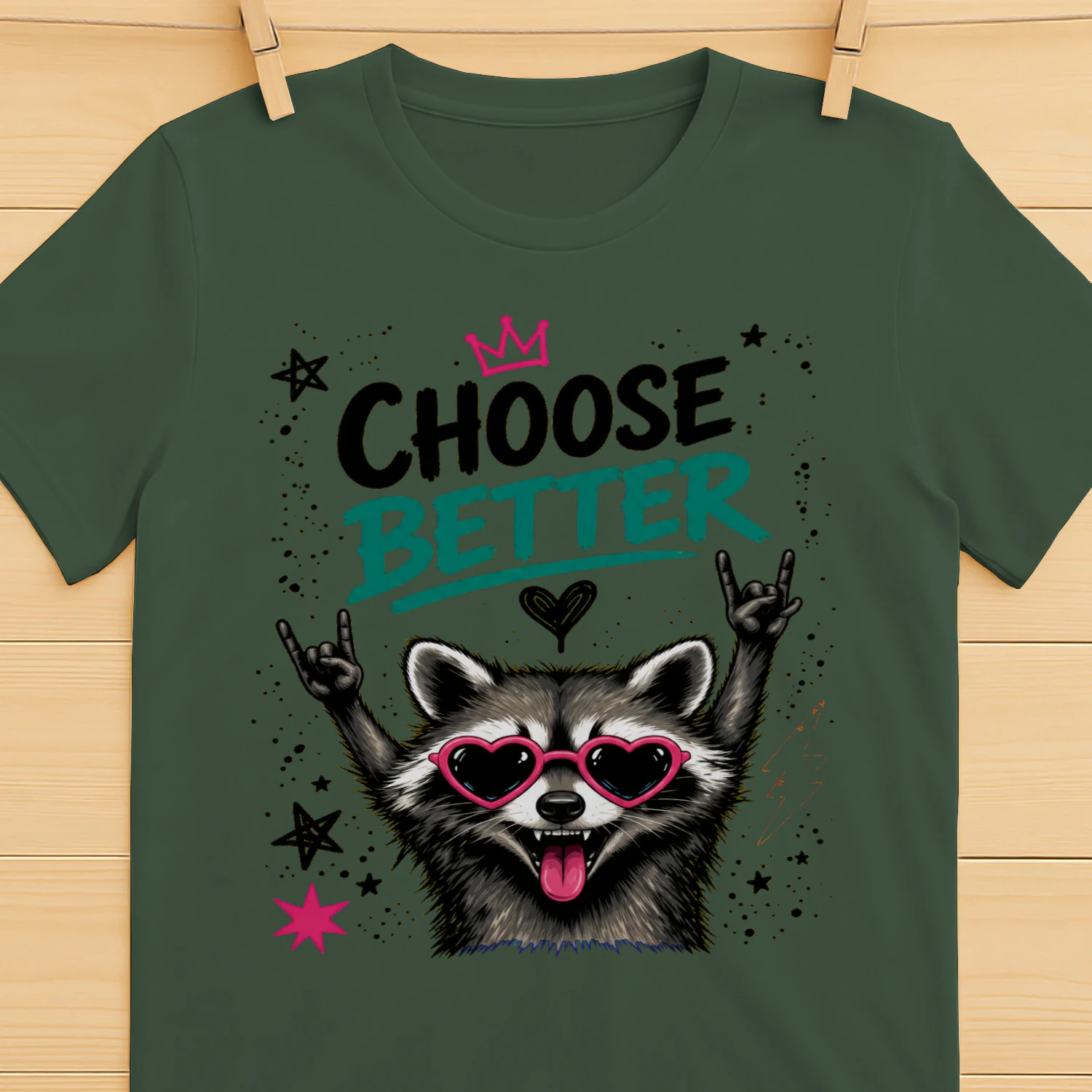 Funny Raccoon Heart Glasses - Choose Better Retro Animal Shirt