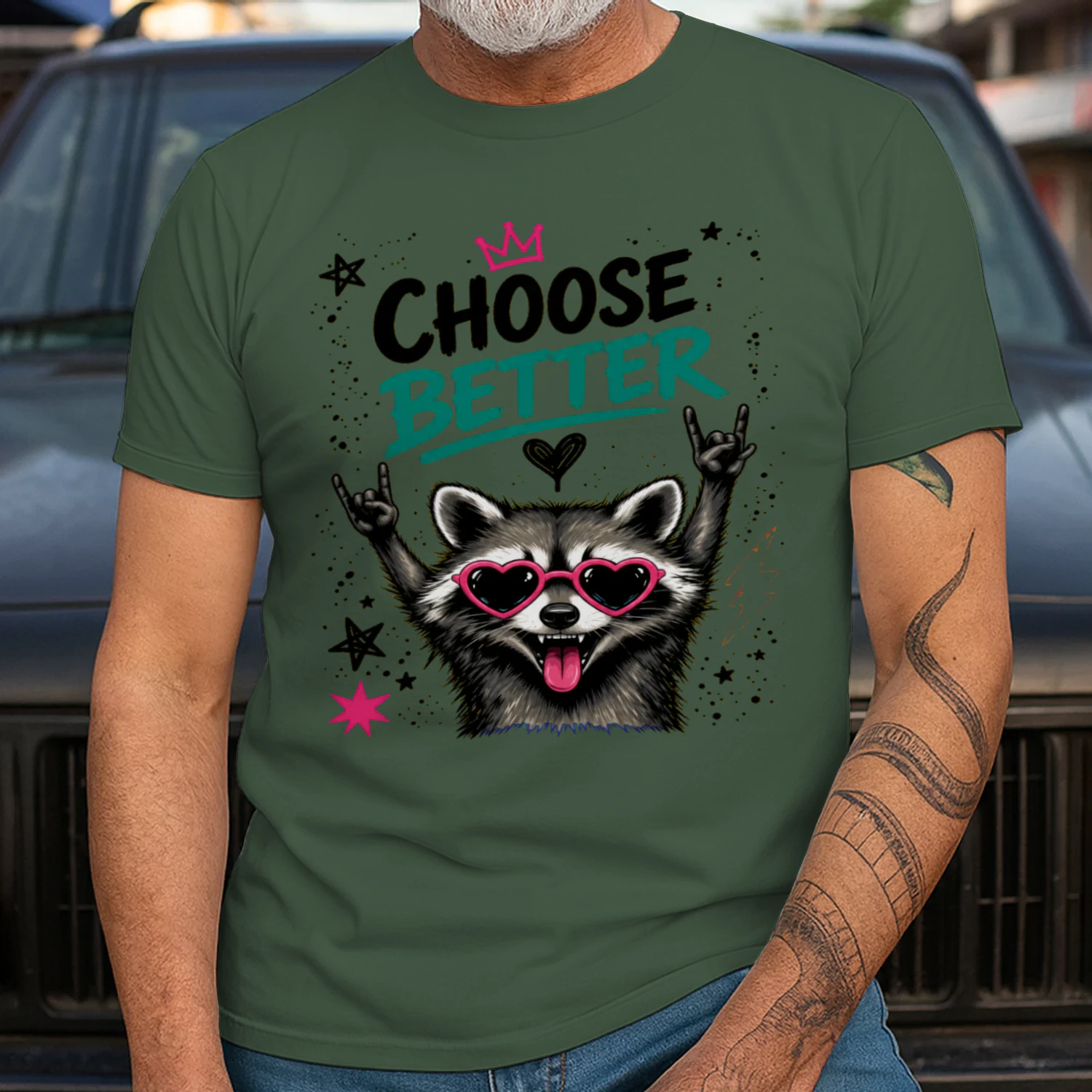 Funny Raccoon Heart Glasses - Choose Better Retro Animal Shirt