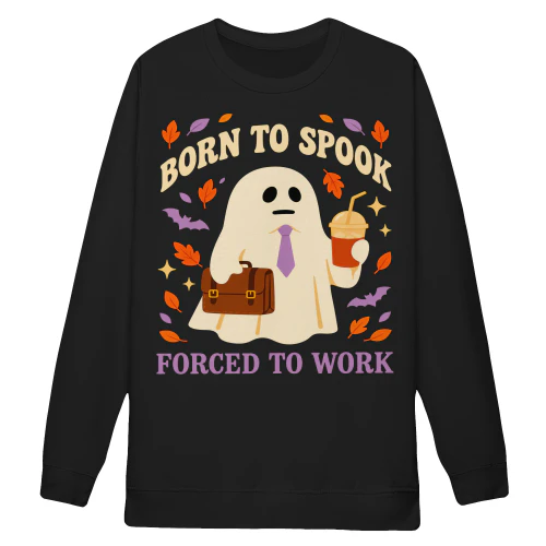 Born To Spook Forced To Work - Funny Skeleton Messy Bun Shirt