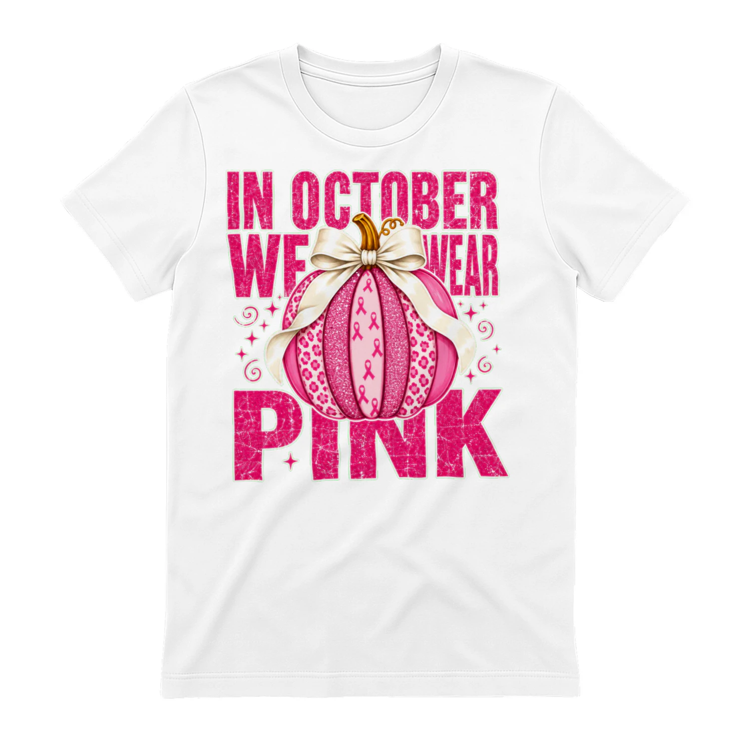 In October We Wear Pink Pumpkin Bow Breast Cancer