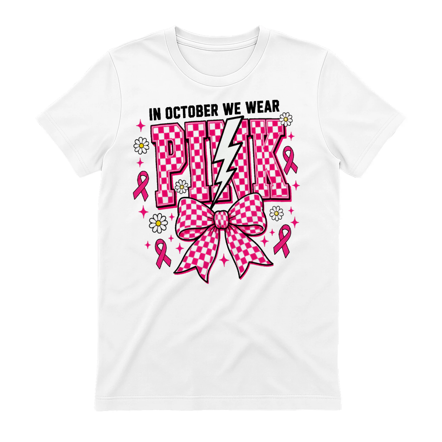 In October We Wear Pink Lightning Bolt Checkered