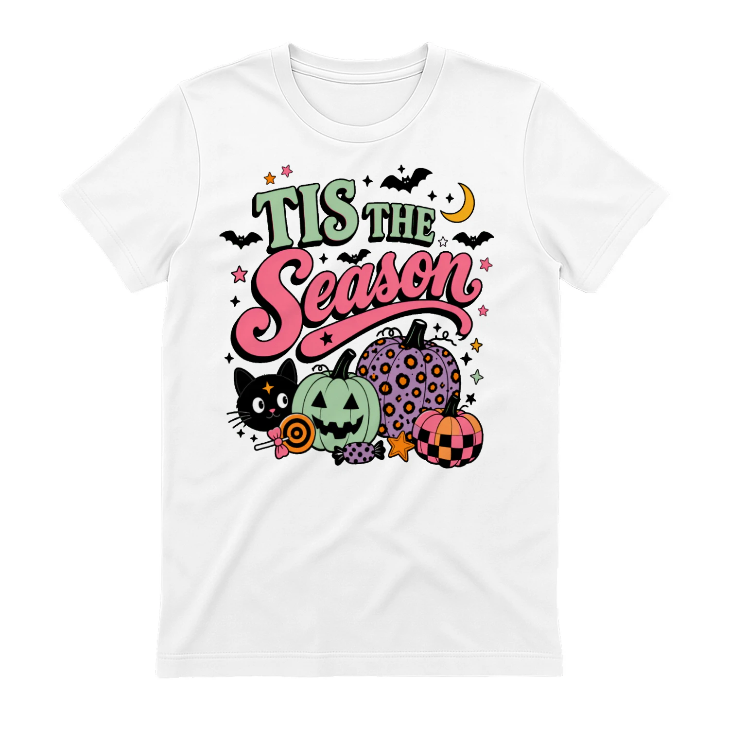 Tis The Season Black Cat Pumpkin Halloween Retro Design