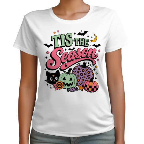 Tis The Season Black Cat Pumpkin Halloween Retro Design