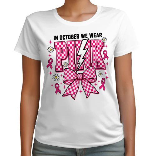 In October We Wear Pink Lightning Bolt Checkered