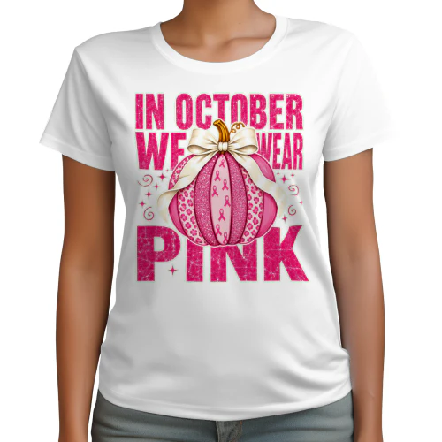 In October We Wear Pink Pumpkin Bow Breast Cancer