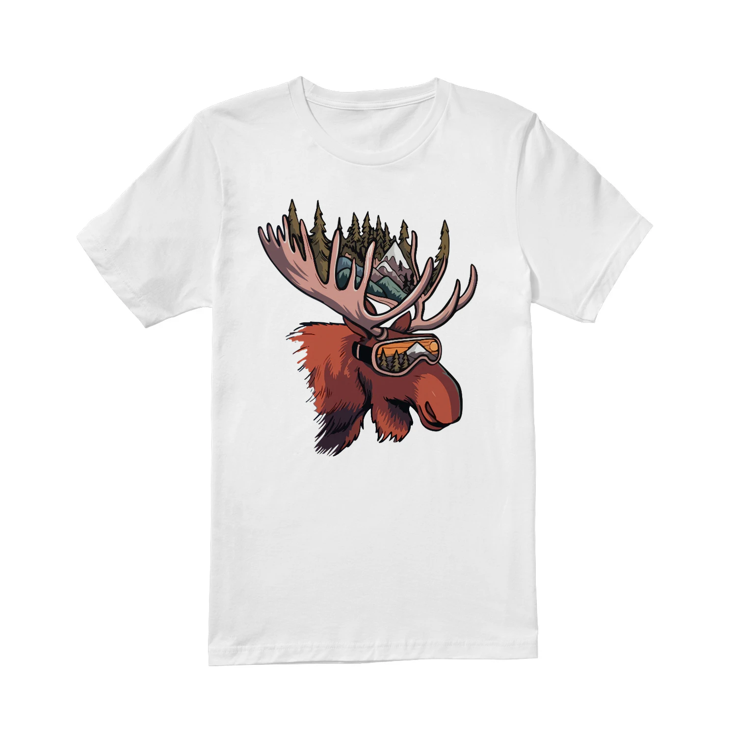 Vintage Moose Ski Goggles T-Shirt Retro Mountain Landscape Outdoorsy Graphic Tee