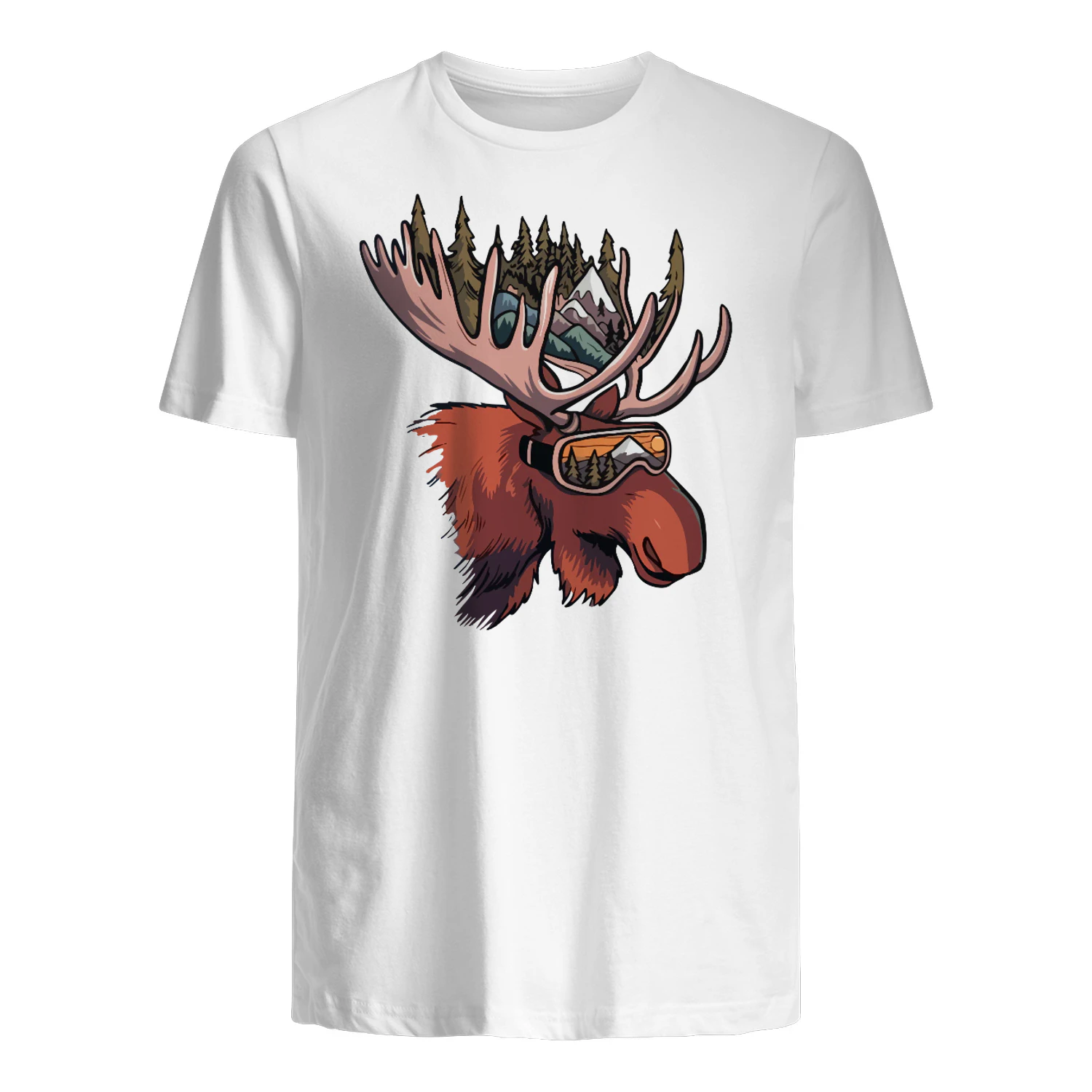 Vintage Moose Ski Goggles T-Shirt Retro Mountain Landscape Outdoorsy Graphic Tee