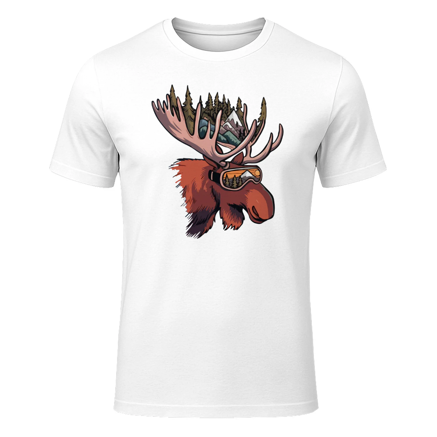 Vintage Moose Ski Goggles T-Shirt Retro Mountain Landscape Outdoorsy Graphic Tee