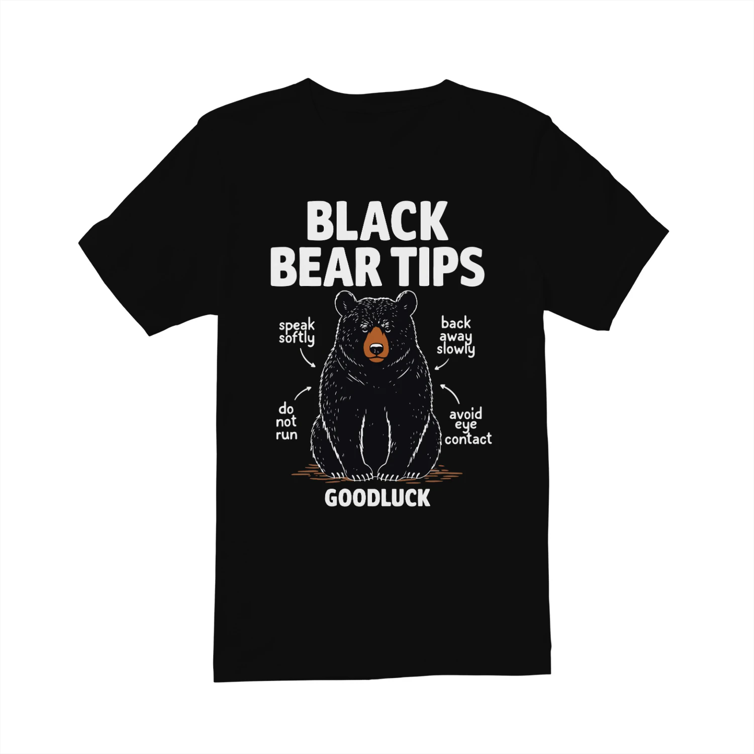 Funny White Black Bear Tips Sarcastic Wildlife Survival Guide Graphic Tee