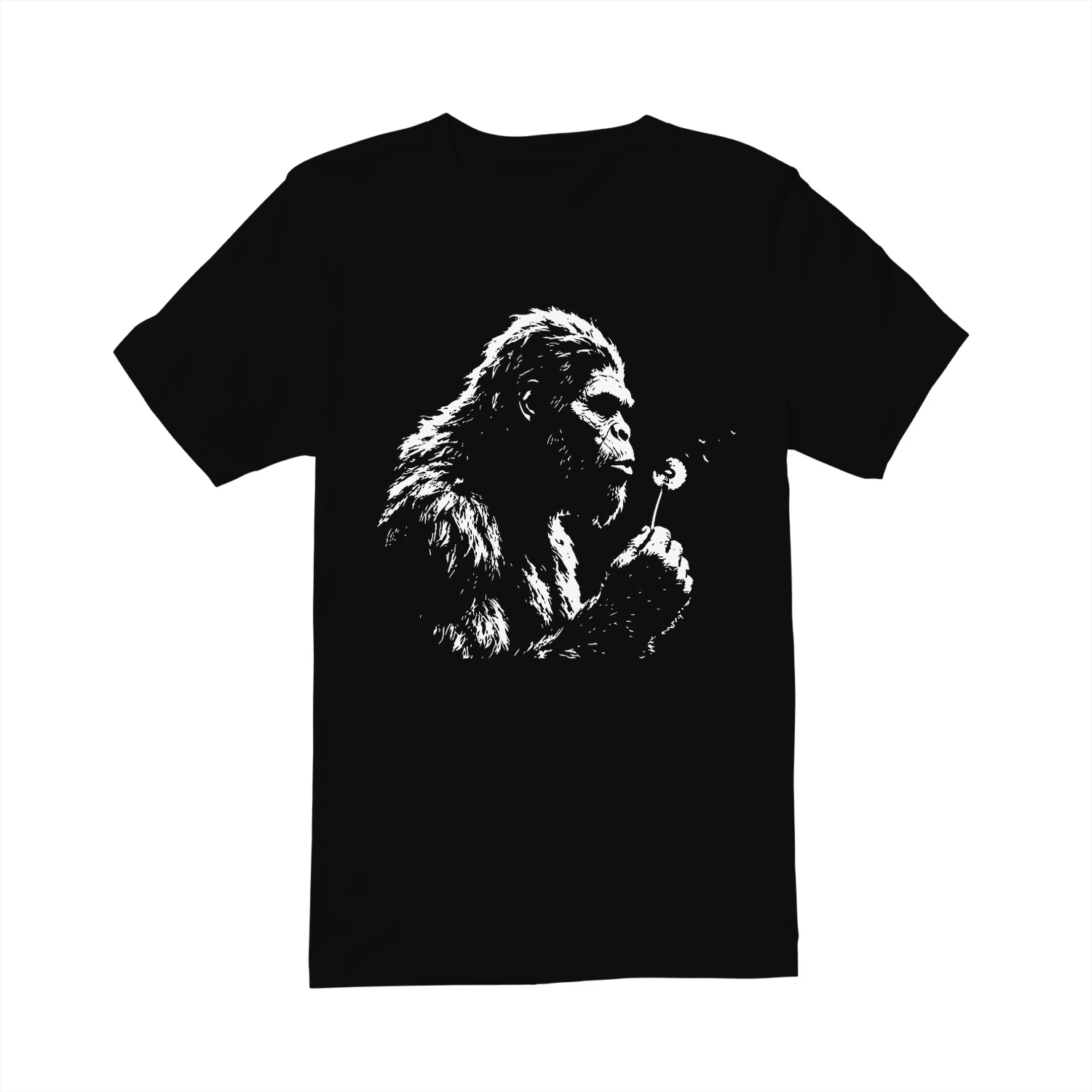 Bigfoot Dandelion Field Graphic Tee Mystical Sasquatch Walking Nature Tee